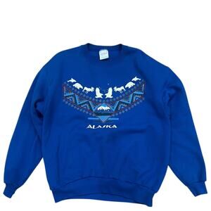 Vintage Blue Alaska Wildlife Nature Sweatshirt Pullover / Women’s XL -